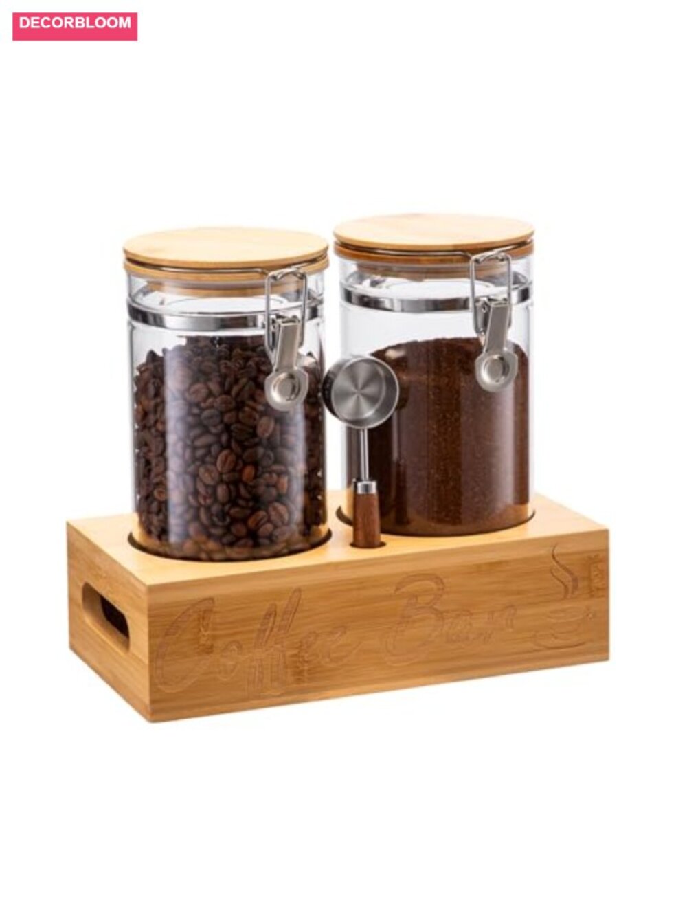 Coffee Canister Set with Shelf, Airtight Glass Storage for Coffee Beans & More